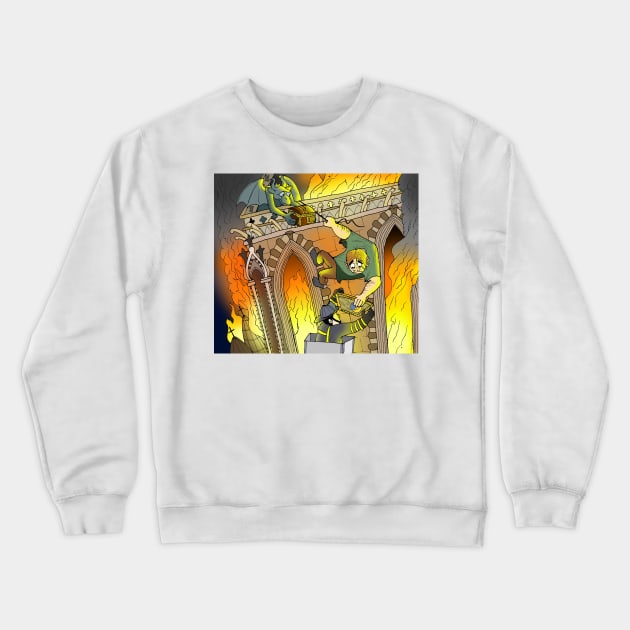 Notre Dame Burning Crewneck Sweatshirt by Felipe.Makes.Cartoons